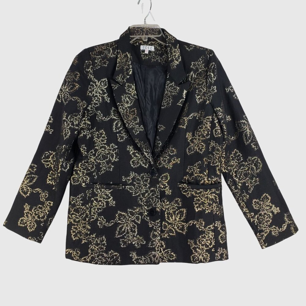 TCEC Women’s Metallic Floral Blazer Jacket Black Gold Size L